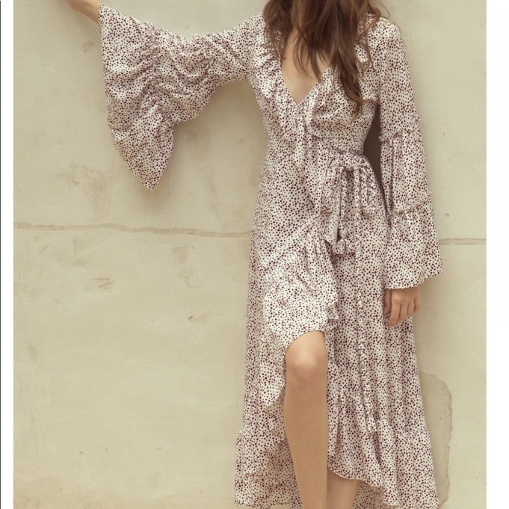 MISA Los Angeles Natalina Purple Dot Wrap Dress